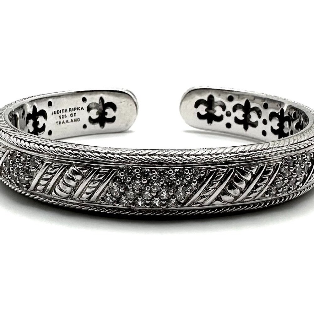 Judith Ripka 925 Sterling Silver Bold Cubic Zirconia Hinged Cuff Bracelet 7-1/4"